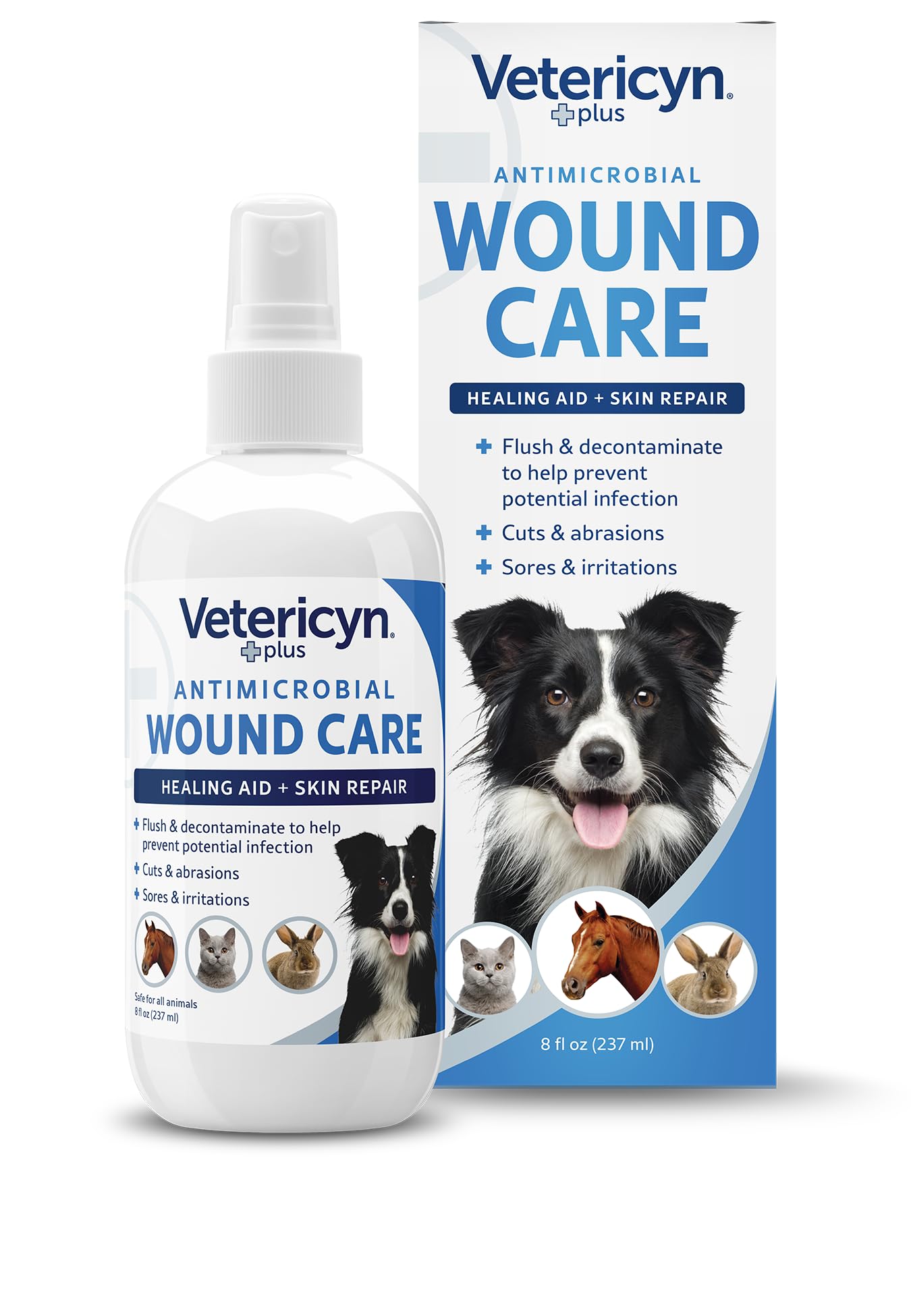 Vetericyn Plus Dog Wound Care Spray | Healing Aid and Skin Repair, Clean Wounds, Relieve Dog Skin Allergies, Safe for All Animals. 8 ounces