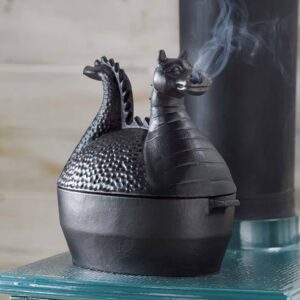 Plow & Hearth Dragon Wood Stove Steamer | Cast Iron | Matte Black | Rust Resistant | Functional Alternative | 2.75 QT Cap | 12.5 L x 7.5 W x 10.75 H