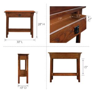 Leick Home 9057-RS Mission Console Entryway, Sofa Table, Made with Solid Wood, for Living Room, Hallway, Office, Bedroom, Russet Finish, 10 in x 30 in x 28