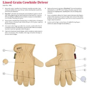 Kinco Lined Grain Cowhide Leather Glove - Warm Heatkeep Thermal Insulation, Long Lasting Protection, Safe, Comfortable, Anti Fatigue Design - Farm, Construction, All Purpose, Ranch - Tan, Medium