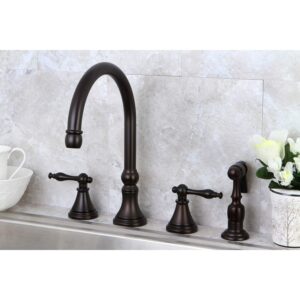 Kingston Brass KS2795NLBS Naples Deck Mount Kitchen Faucet with Brass Sprayer, 8-1/4-Inch, Oil Rubbed Bronze