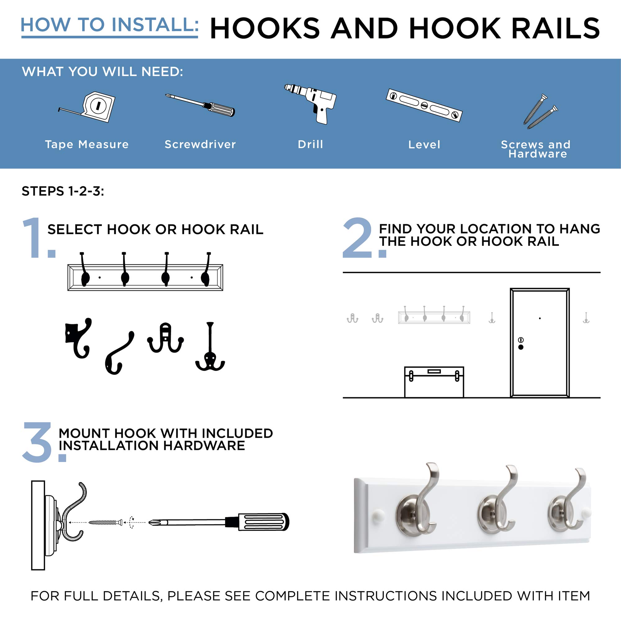 Franklin Brass (1-Pack) Triple Wall Hooks 3-Prong Hooks for Hanging Satin Nickel Wall Mount Hanger Backpack, Purse, Bag, Towel Organization Decorative Wall Hooks B42306J-SN-C