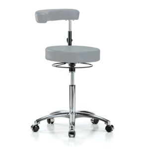 perch chrome rolling dental stool adjustable height with procedure arm for hardwood or tile floors, workbench height (gray vinyl)