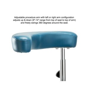 Perch Dental Stool Adjustable Height with Procedure Arm, Stationary Caps, Workbench Height (Imperial Blue Vinyl)