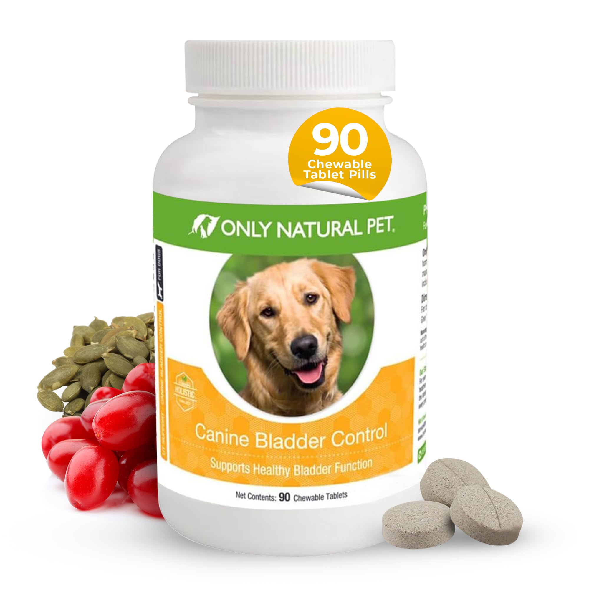 ONLY NATURAL PET Canine Bladder Control - Senior Dog Care Supplement - UTI, Urinary Tract Health, Incontinence Support w/Cranberry Extract | Pills, Vitamins, 90 Chewable Tablets (Natural Turkey)