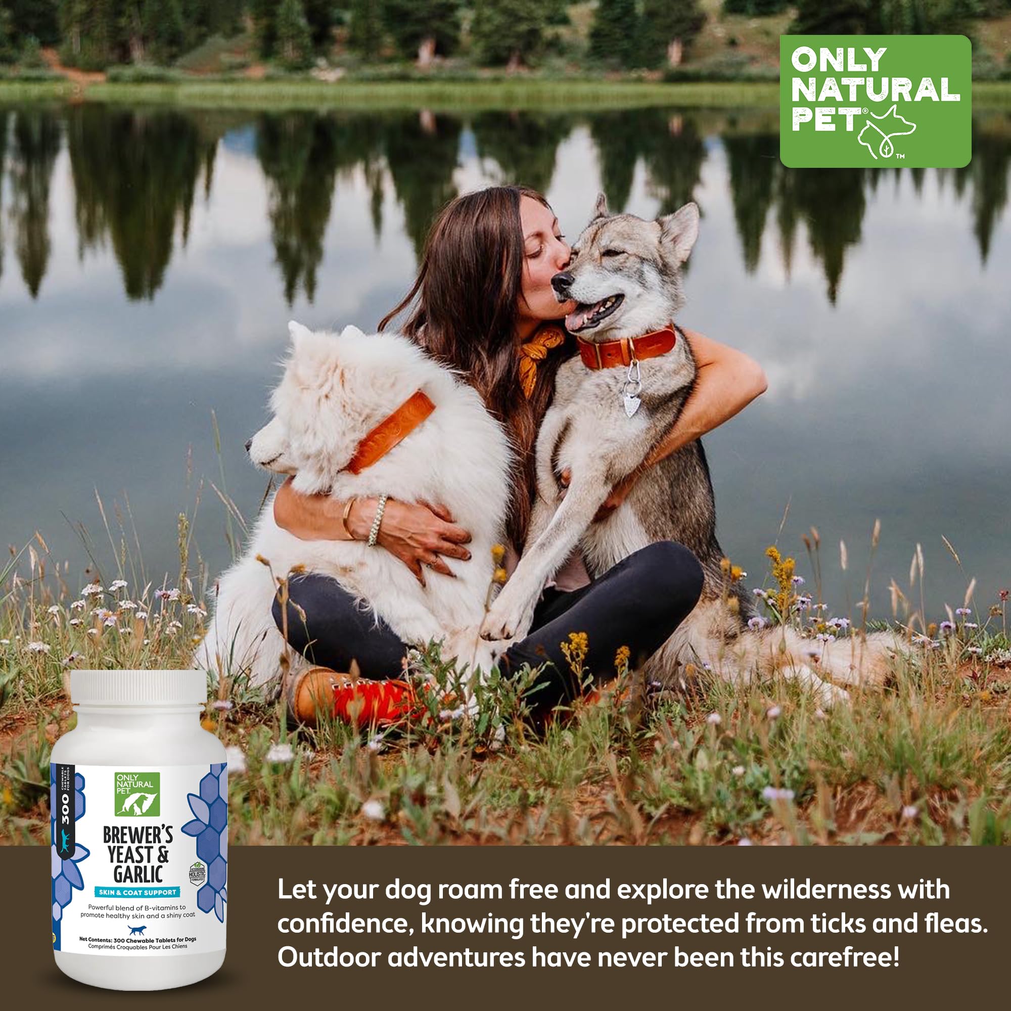 Only Natural Pet Brewer's Yeast & Garlic Chewables - All-Natural Flea & Tick Prevention for Dogs - Fortified with B Vitamins - Promotes Healthy Skin & Coat - 300 Count Tablet (Single)