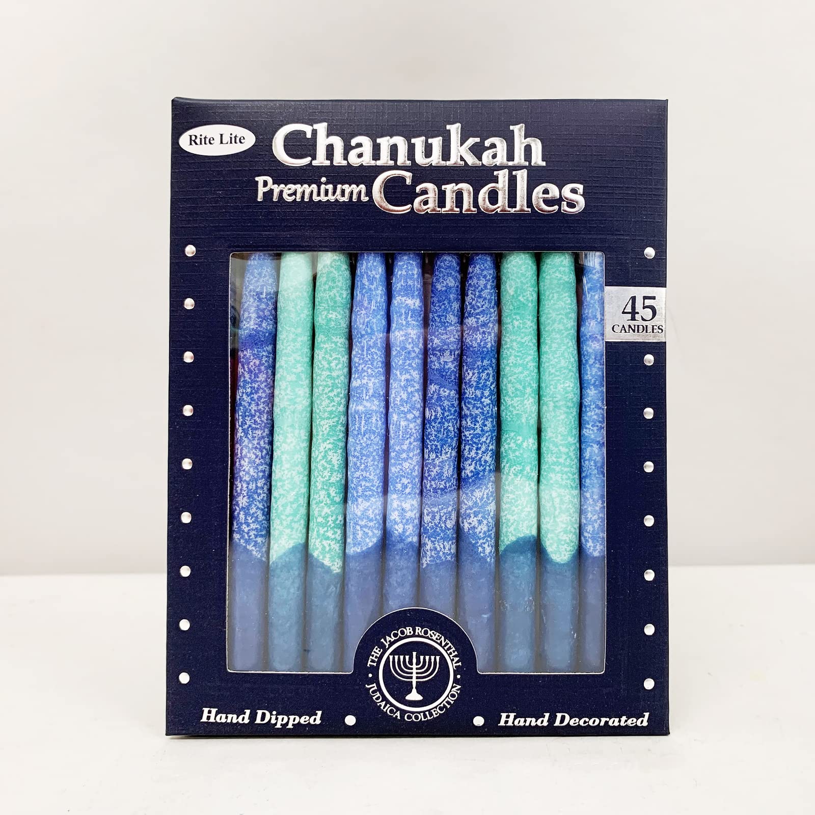 Rite Lite Premium Dripless Frosted Hanukkah Candles - Blue Shades Bulk Pack of 45 - Fits Most Menorahs Jewish Holiday Party Favors Accessories Decor