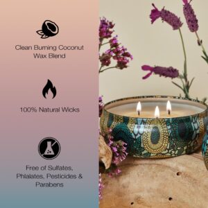 Voluspa French Cade Lavender, 3 Wick Tin Candle, 12 oz, 40 Hour Burn Time, All Natural Wicks and Coconut Wax for Clean Burning, Vegan, Poured in the USA