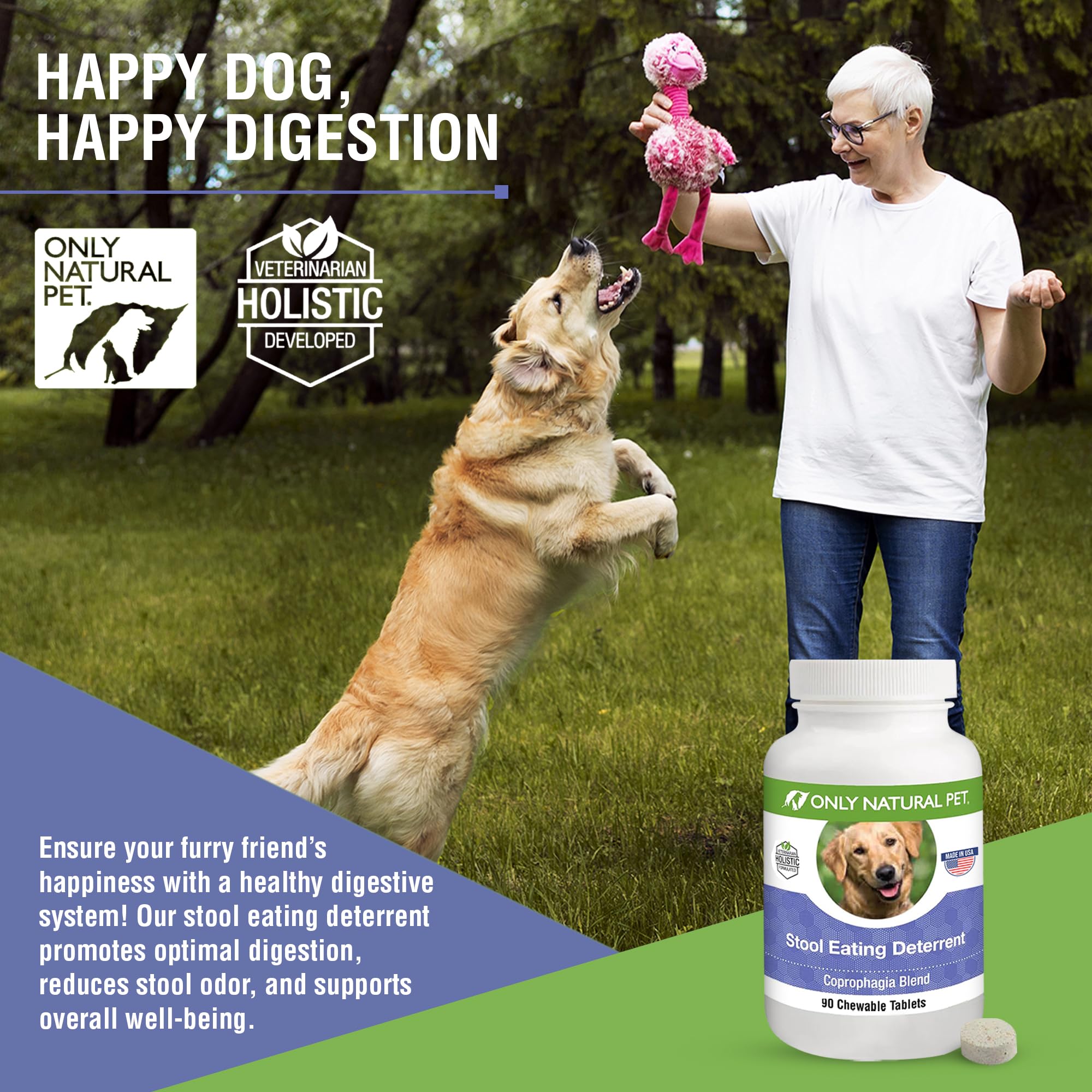 ONLY NATURAL PET Stool Eating Deterrent - Stop Stool Eating Coprophagia - Prevent Poop Eating in Dogs & Puppies | w/Digestive Enzymes | 90 Chewable Tablets for Gut Health - Natural Turkey Flavor