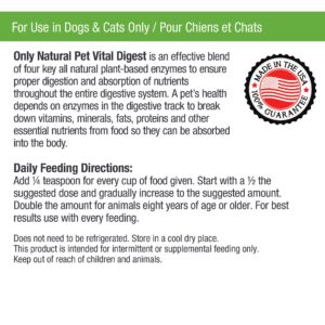 Only Natural Pet Vital Digest Formula for Dogs and Cats with Natural Digestive Enzymes - Holistic All-Natural Formula - 3.5 oz Powder