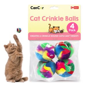 cat crinkle balls 1.5 inch (4-pack) - mini crinkle cat toys for indoor cats - multi-color crinkle cat toy - cat toys crinkle balls to keep fit and active - canadian-made crinkle balls for cats