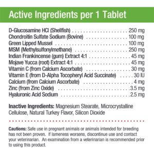 Only Natural Pet Lubri-Ease Plus Advanced Hip & Joint Supplement Glucosamine, Chondroitin & MSM Formula for Dogs and Cats - 90 Chewable Tablets