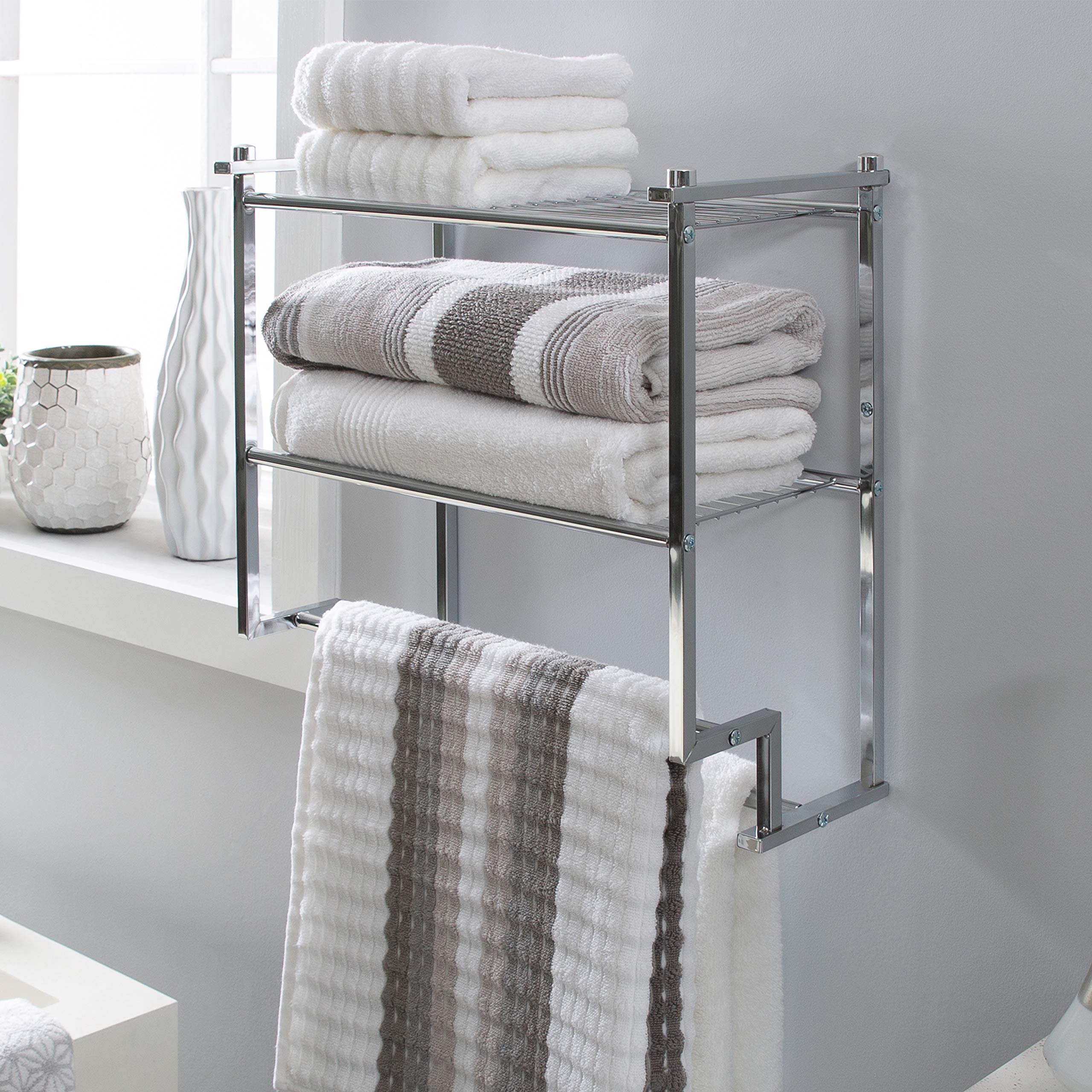 Organize It All Chrome 2 Tier Wall Mounting Bathroom Rack with Towel Bars