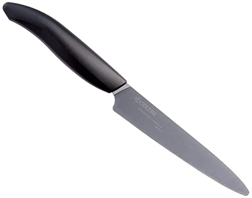 Kyocera Advanced Ceramic Revolution Series 5-inch Micro Serrated Tomato, Utility Knife, Black Blade