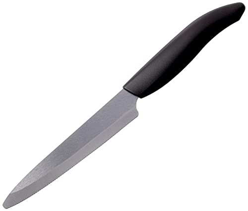 Kyocera Advanced Ceramic Revolution Series 5-inch Micro Serrated Tomato, Utility Knife, Black Blade