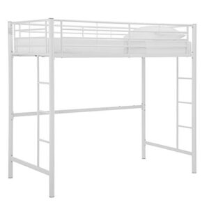 Walker Edison Timothee Urban Industrial Metal Twin over Loft Bunk Bed, Twin Size, White