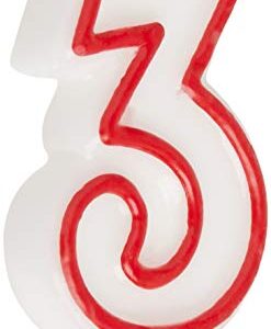 Number "3" White & Red Deluxe Birthday Candle - 2.75" (1 Pc.) - Perfect Finishing Touch for Memorable Celebration