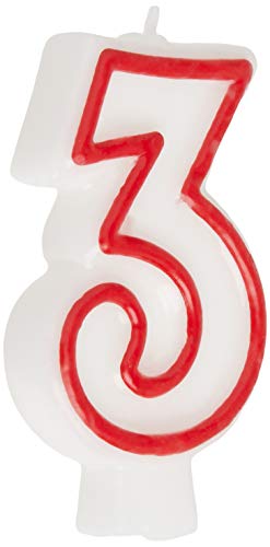 Number "3" White & Red Deluxe Birthday Candle - 2.75" (1 Pc.) - Perfect Finishing Touch for Memorable Celebration