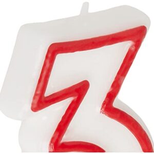 Number "3" White & Red Deluxe Birthday Candle - 2.75" (1 Pc.) - Perfect Finishing Touch for Memorable Celebration