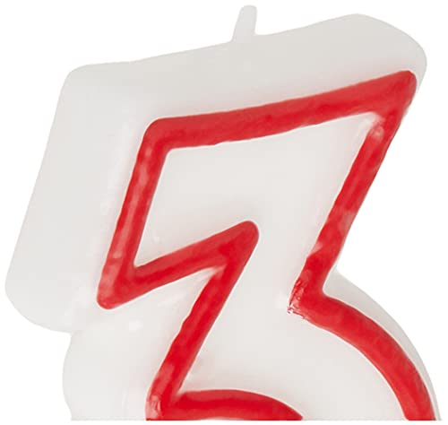 Number "3" White & Red Deluxe Birthday Candle - 2.75" (1 Pc.) - Perfect Finishing Touch for Memorable Celebration