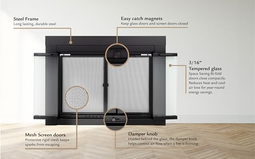 Pleasant Hearth AR-1022 Arrington Fireplace Glass Door, Black, Large