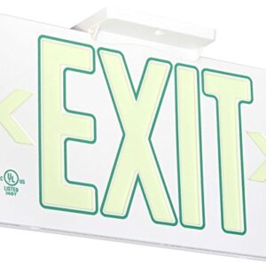 UL Listed 50 foot Jessup Glo Brite 7122-B Exit Sign, Double Sided with Frame, White with Green Outline, 8.75-Inch x 15.5-Inch (Mounts 4 ways, includes bracket and arrows)