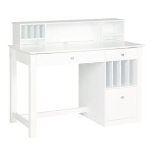 walker edison furniture white wood deluxe storage computer desk with hutch, 40" x 24" x 48" (azw48d30-dhwh)