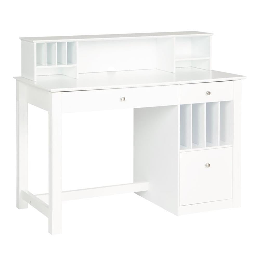 Walker Edison Furniture White Wood Deluxe Storage Computer Desk with Hutch, 40" x 24" x 48" (AZW48D30-DHWH)