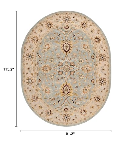 SAFAVIEH Antiquity Collection Area Rug - 7'6" x 9'6" Oval, Light Blue & Ivory, Handmade Traditional Oriental Wool, Ideal for High Traffic Areas in Living Room, Bedroom (AT249A)