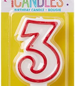 Number "3" White & Red Deluxe Birthday Candle - 2.75" (1 Pc.) - Perfect Finishing Touch for Memorable Celebration