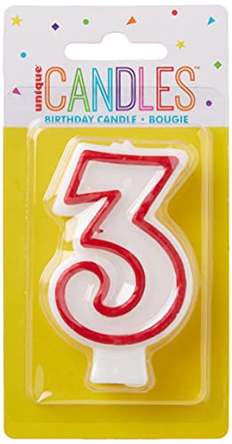 Number "3" White & Red Deluxe Birthday Candle - 2.75" (1 Pc.) - Perfect Finishing Touch for Memorable Celebration