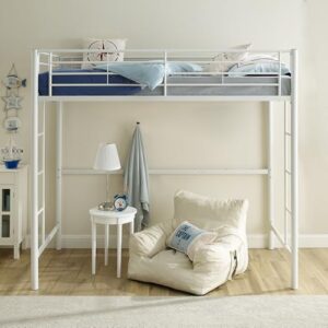 Walker Edison Timothee Urban Industrial Metal Twin over Loft Bunk Bed, Twin Size, White