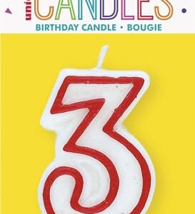 Number "3" White & Red Deluxe Birthday Candle - 2.75" (1 Pc.) - Perfect Finishing Touch for Memorable Celebration