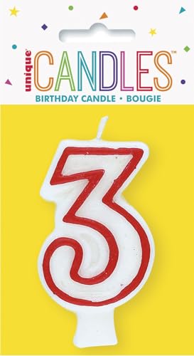 Number "3" White & Red Deluxe Birthday Candle - 2.75" (1 Pc.) - Perfect Finishing Touch for Memorable Celebration