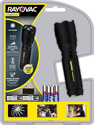 Rayovac Roughneck LED Flashlight, Bright Flashlight for Running, Camping Gear and Emergencies, EDC Flashlight with Holster and AAA Batteries Included, Pack of 1