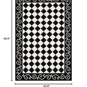 SAFAVIEH Chelsea Collection Area Rug - 5'3" x 8'3", Black & Ivory, Hand-Hooked French Country Checkered Wool, Ideal for High Traffic Areas in Living Room, Bedroom (HK711A)