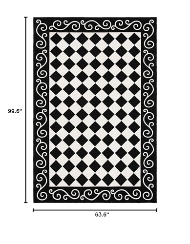 SAFAVIEH Chelsea Collection Area Rug - 5'3" x 8'3", Black & Ivory, Hand-Hooked French Country Checkered Wool, Ideal for High Traffic Areas in Living Room, Bedroom (HK711A)