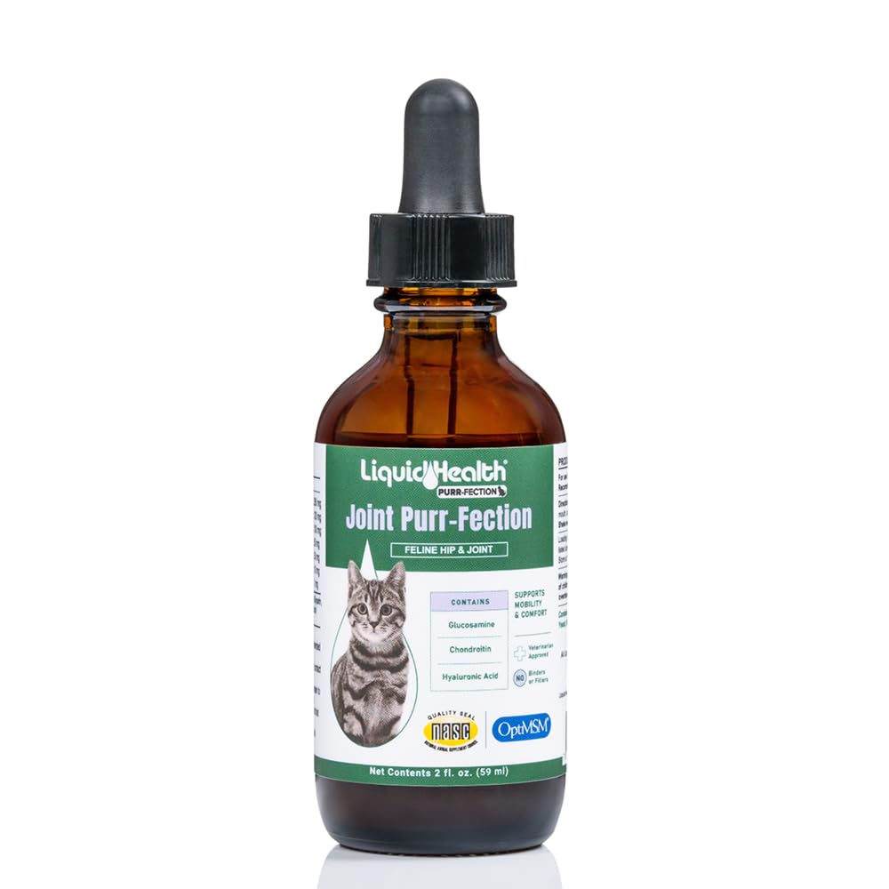 LIQUIDHEALTH 2.3 Oz Liquid Cat Glucosamine Joint Purr-Fection - Hip and Joint Support, Chondroitin Feline Droppers - Senior Older Cats, Kittens