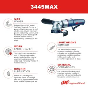 Ingersoll Rand 3445MAX Air Angle Grinder/Cutoff Tool, 4.5" Wheel, 12,000 rpm, 0.88 hp, 5/8"-11 Thread, Rear Exhaust