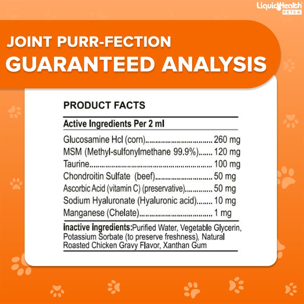 LIQUIDHEALTH 2.3 Oz Liquid Cat Glucosamine Joint Purr-Fection - Hip and Joint Support, Chondroitin Feline Droppers - Senior Older Cats, Kittens