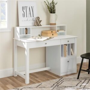 Walker Edison Furniture White Wood Deluxe Storage Computer Desk with Hutch, 40" x 24" x 48" (AZW48D30-DHWH)