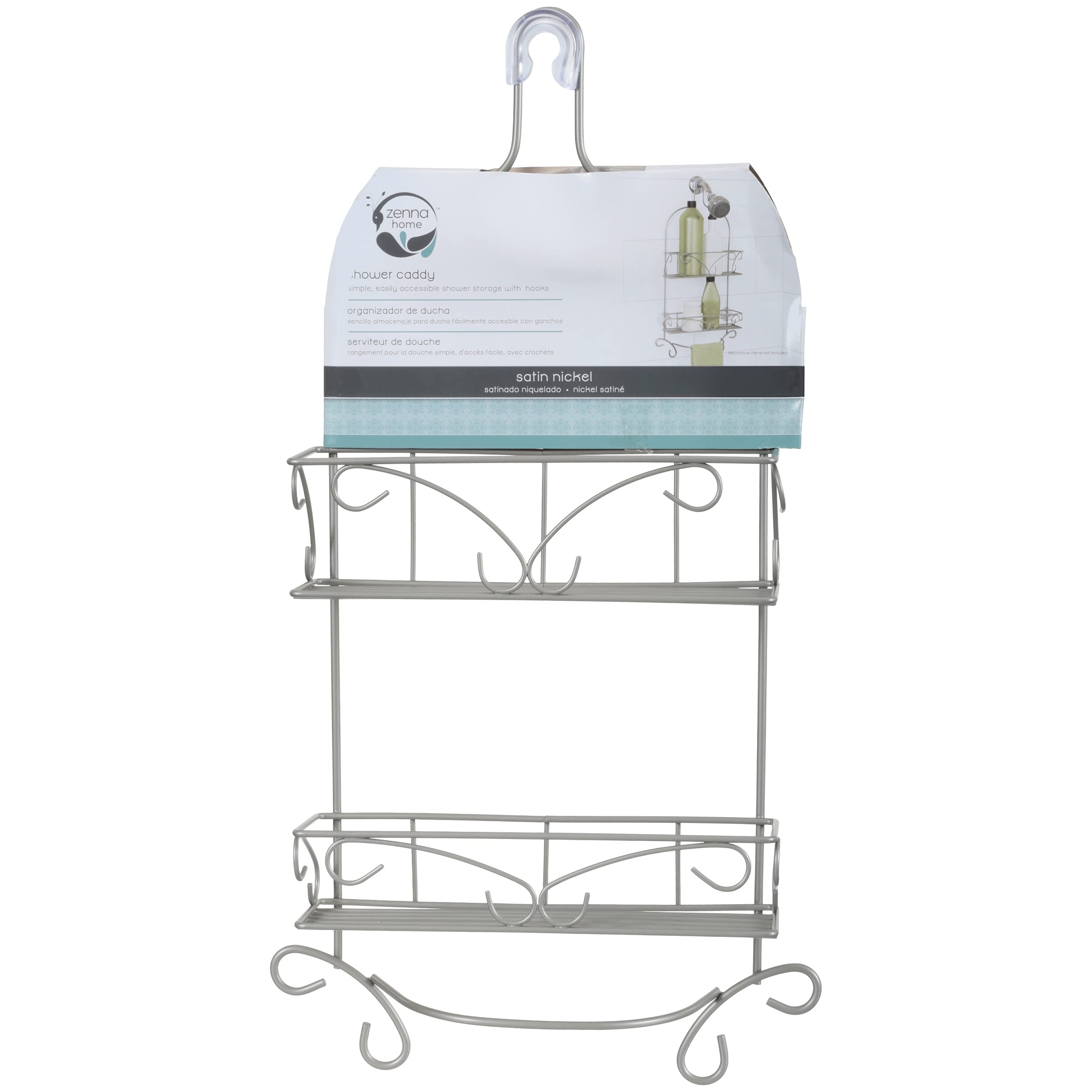 Zenna Home, Satin Nickel Shower Caddy, 2 Shelves