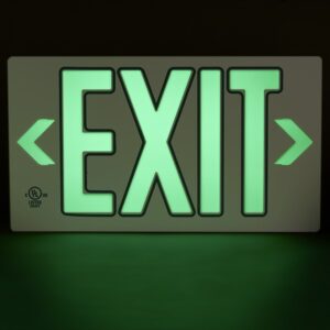 UL Listed 50 foot Jessup Glo Brite 7122-B Exit Sign, Double Sided with Frame, White with Green Outline, 8.75-Inch x 15.5-Inch (Mounts 4 ways, includes bracket and arrows)