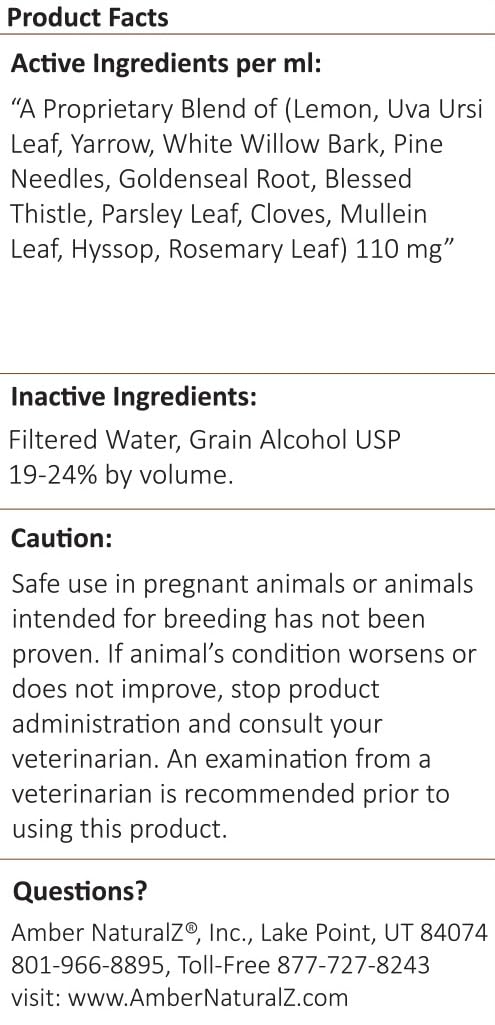 Amber NaturalZ Kidney Rejuvenator Herbal Supplement for Dogs, Cats, Birds, Guinea Pigs, and Rabbits | Pet Herbal Blend for Kidney Support | 1 Fluid Ounce Glass Bottle | Manufactured in The USA