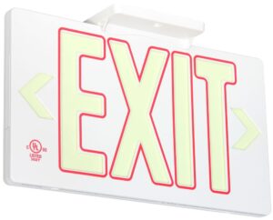 ul listed 50 foot jessup glo brite 7130-b exit sign, single sided with frame, white with red outline, 8.75-inch x 15.5-inch (mounts 4 ways, includes bracket and arrows)