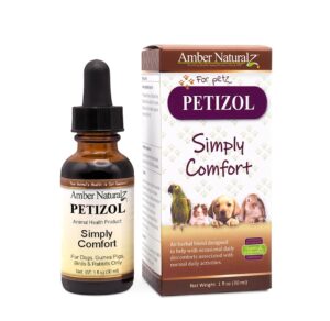 amber naturalz petizol simply comfort herbal supplement for dogs, bird, rabbit | support for occasional discomforts and normal body temperature | 1 fluid ounce glass bottle | manufactured in the usa