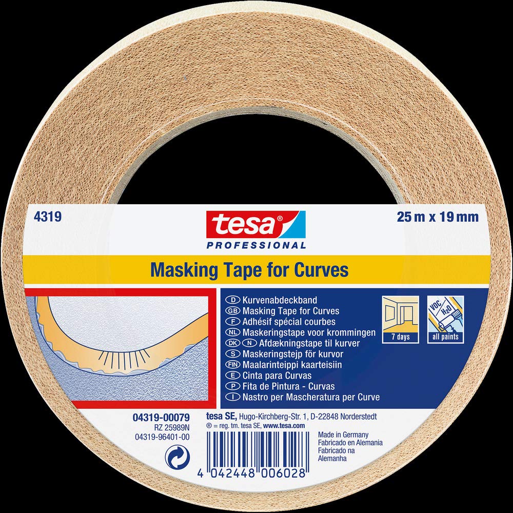 tesa 4319 Masking Tape for Curves, 19mm x 25m