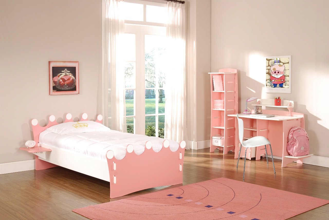 Legaré Furniture Children's Princess Standard Bed Frame for Kids, Pink and White, Twin Size