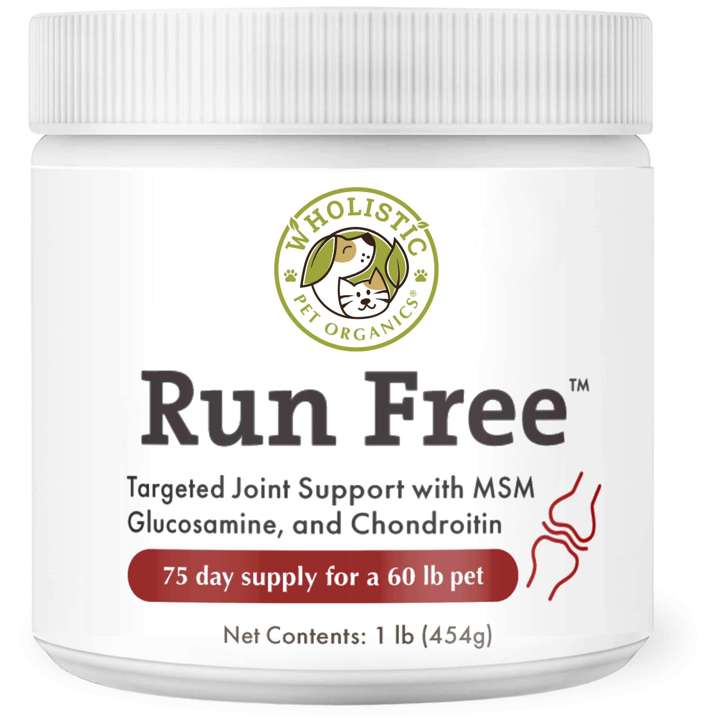 Wholistic Pet Organics Run Free - 1 Lb - Dog Joint Supplement for Senior Dogs, Glucosamine Chondroitin MSM, Dog Vitamins, Cat Joint Pain Relief