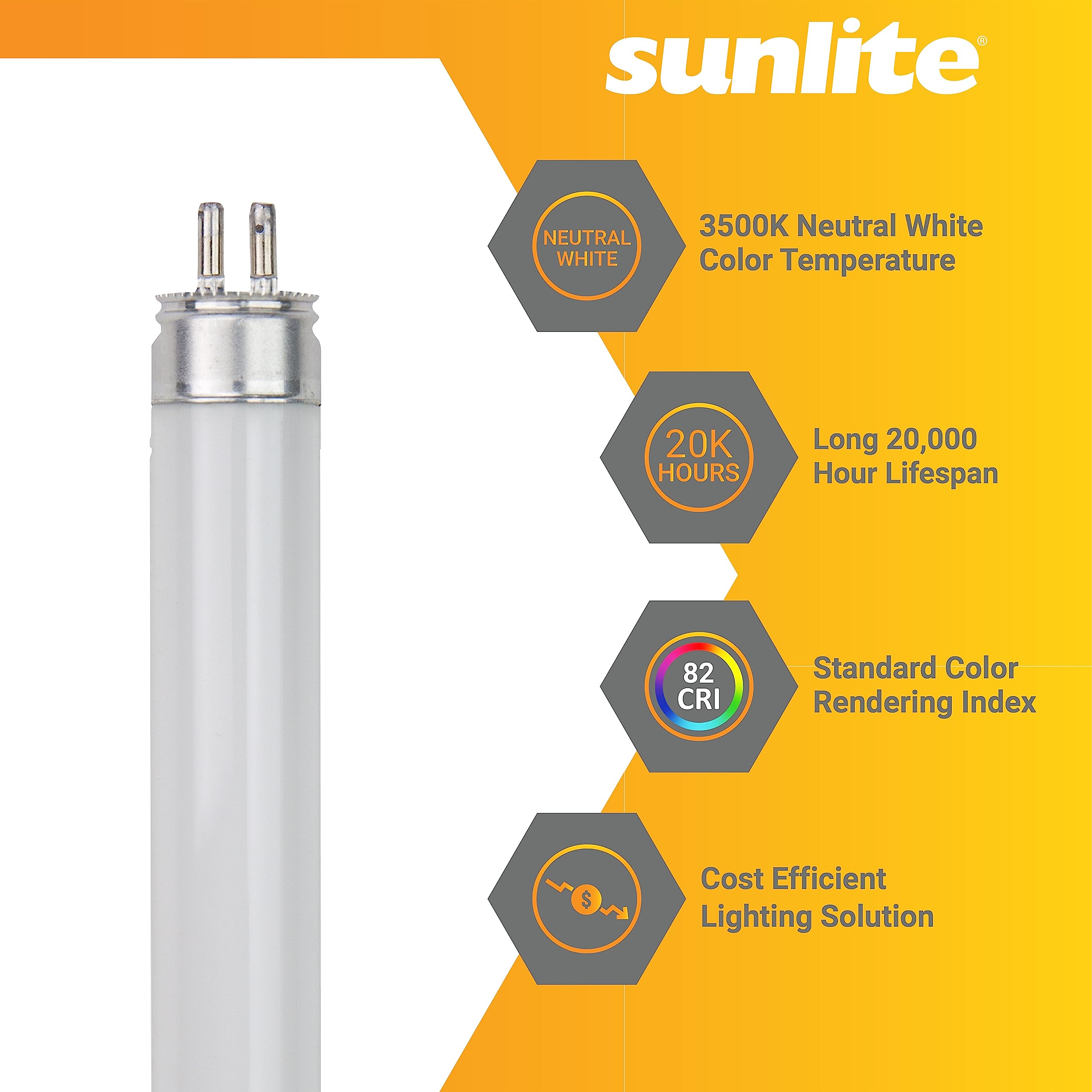 Sunlite 30335 F28T5/835 4 Foot T5 Linear Fluorescent Lamp, 28 Watts, 2500 Lumens, 3500K Neutral White, Miniature G5 Bi-Pin Base, ROHS Compliant, High Performance Straight Tube, 40 Pack